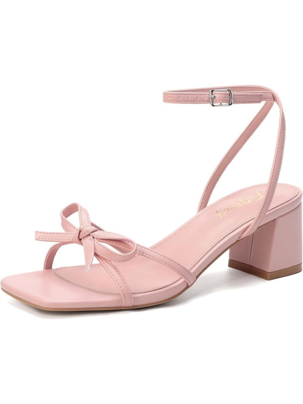 Women's Pink Square Open Toe Bow Strappy Block Chunky Stylish Low Heels Sandals